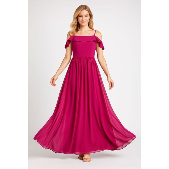 Adrianna Papell Off Shoulder Gown Fuchsia Sz 10 - Picture 1 of 8